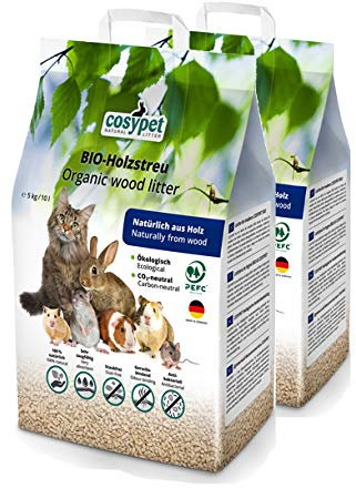 COSYPET Tiereinstreuflocken für Kaninchen, Hamster, Nager, Vögel und Katzen [100% Bio + natürlich] - stark saugfähig + geruchsbindend - Holzstreu (Flocken, 3,2 kg) (2 x 20 l = 20 kg, Pellets)