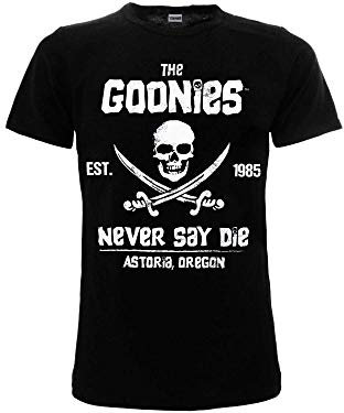 Goonies T-shirt original officiel Never Say Die T-shirt noir crâne Skull, Noir , Large