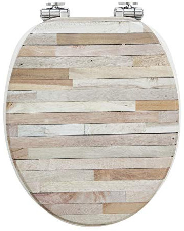 Wirquin 20723481 Abattant wc Woody Wood wall avec charnières en inox, blanc et bois