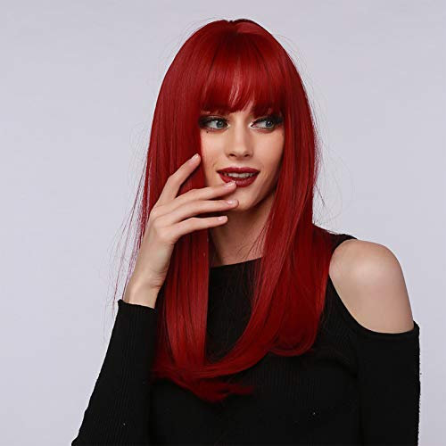 Lange Gerade Perücke Hochtemperatur Rotes Gefälschtes Haar Mit Geradem For Haarklammern Party Women 18.5In