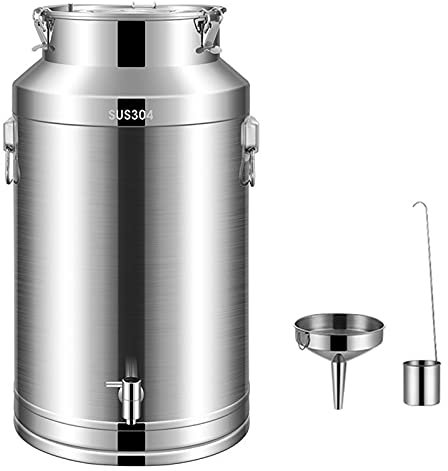 Acier Inoxydable 201 Bidon De Lait, Seau De Transport De Lait Seau À Vin Bouteille Cruche Fourre-Tout Bidon De Lait Avec Robinet, Couvercle Scellé Pour Liquide Stockage Solide (Cadeau Gratuit),22L