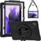 Gerutek Funda Anticaída para Samsung Galaxy Tab S7 FE/S8 Plus/S7 Plus 12.4, con Protector Pantalla, Carcasa Rugosa con Soporte Giratorio, Correa de Mano/Hombro, Funda para Samsung Tab S7 FE, Negro