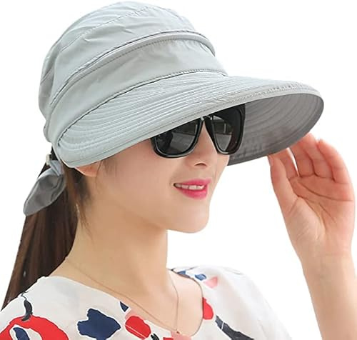 SIQITECH Chapeau de Soleil Femmes Dames Large Bord Chapeau été Réglable Protection Solaire Anti-UV Cassquette Visière Pliable Respirant pour Vélo Course Marche Voyage Vacances Piscine Camping