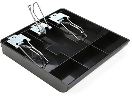 Caissier Boîte Registre ABS Tiroir-caisse Registre Insert Plateau Remplacement 24.5x24.5x3.5cm Caissier Trois Boîtes avec Clip en Métal(Le noir)
