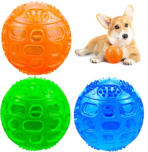 LUCKYKODOR 3 Stück Hundeball Quietschend Unzerstörbar Ø7,5cm Hundespielzeug Ball Quietschball Squeaker Hunde Bälle für Große und Mittelgroße Kleine Hunde (Orange Blau Grün)