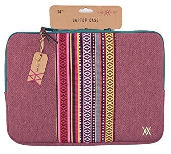 VAMVAM by Wondee Laptophülle bis 35,6 cm Laptoptasche 14 Zoll - 13 Zoll, Kirsche mit dekorativem Streifen, Farben, gepolstert und verstärkt mit Reißverschluss