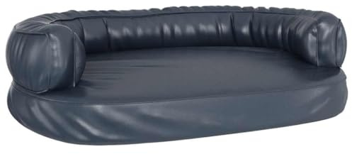 vidaXL Ergonomic Dark Blue Faux-Leather Foam Dog Bed - Easy-to-Clean, Comfortable, Non-slip Padding, Ideal for Daytime Naps and Night-Time Sleep, 88x65cm Size
