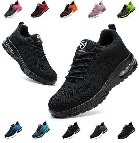 Scarpe Antinfortunistiche Uomo Donna Leggere e Comode Scarpe da Lavoro con Punta in Acciaio Sportive Scarpe da Cantiere Antiscivolo Traspiranti 01 Nero Assoluto EU 41
