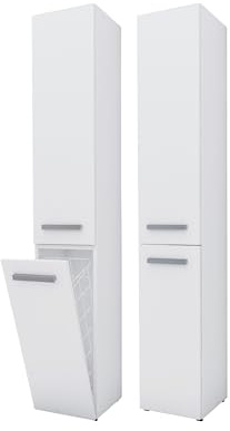 3E 3xE living.com Badezimmerschrank Bagnoli Slim VI weiß matt - Freistehender Schrank, Badezimmersäule, Regal, L: 30 cm, H: 174 cm, B: 30 cm