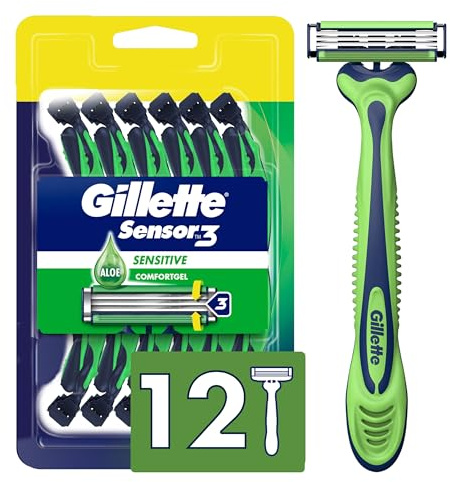Gillette Sensor3 Sensitive Men's Disposable Shaving Razors, 12 Count