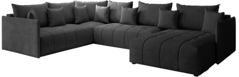 GRAINGOLD Ecksofa Ardi Bis 349 x 239cm - Bequemes, Elegantes, großes Schlafsofa mit Bettkasten, Schlaffunktion - Wohnzimmer Sofa im modernen Stil - Steppungen und Nähte, bequemer Schlaf