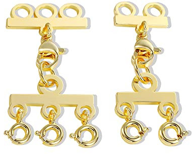 2 Stück Ketten Layering Verschluss - 14 Karat Gold 2,3 Stränge Geschichtete Armbänder Halskettenverbinder, Mehrsträngige Schmuck Kette Verschluss, DIY Mehrere Stränge Halskettenverschlüsse Stapelbare