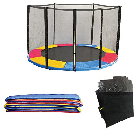 Green Bay Trampolin Randabdeckung und Netz 305cm für 6 Stangen, Federabdeckung Sicherheitsnetz - Set, Randschutz Ersatznetz Gartentrampolin Bunt