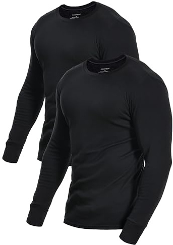 Comfneat Herren 2-Pack Long Sleeve Undershirts 100% Cotton Shirts | Ribbed Knit Collar & Cuffs