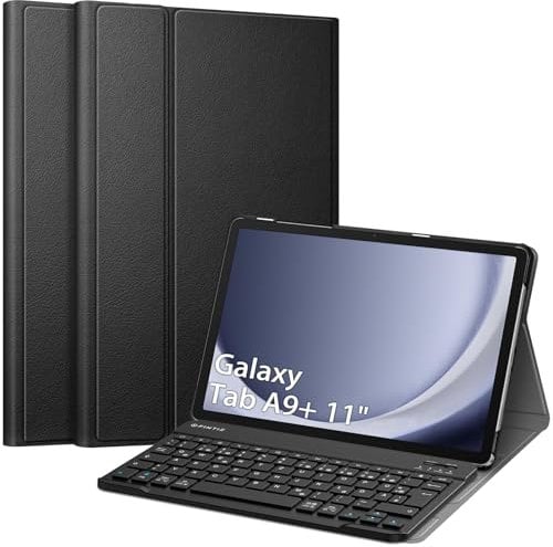 FINTIE Tastatur Hülle für Samsung Galaxy Tab A9 Plus 11 Zoll 2023 Tablet SM-X210/X216/X218, Keyboard Cover mit Magnetisch Abnehmbarer Deutscher Bluetooth Tastatur, Schwarz