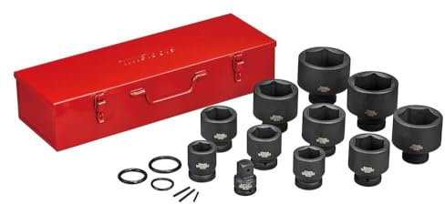 Teng Tools 17 Piece 1 Inch Drive 6 Point Metric Shallow Chrome Molybdenum Impact Socket Set (36mm to 80mm) - 9117