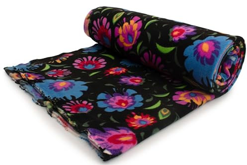 Polar Fleece DTY stoff gedruckt (250g), Lowicz-Muster, Volksmuster 50 x 160 cm (Schwarz)