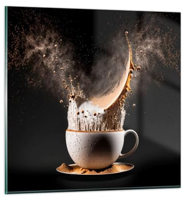 Wandbilder Dekoration Wohnzimmer Kaffee Milch Tasse Bilder auf Glas 50x50cm Glasbild Schlafzimmer Küche Deko Wand Kunstdruck Art Klein Wanddeko Bild im Glas Modern Wall Decor Glasdruck GAC50x50-5718