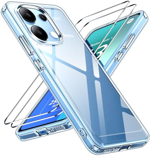 ivoler Nie Vergilbung Klar Hülle für Xiaomi Redmi Note 13 4G (Nicht für Redmi Note 13 5G), 1 Handyhülle mit 2 Stück Panzer Schutz Glas, Stoßfest Transparent Schutzhülle Dünn Durchsichtige Case