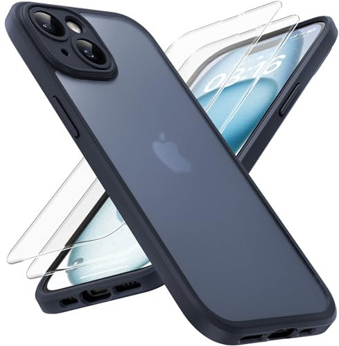 TOCOL for iPhone 15 Plus Case 6.7-Inch, Upgraded [Full Camera Protection], [14FT Military Grade Drop Tested] Shockproof Slim Translucent Matte Back Phone Only for iPhone 15 Plus (Black)