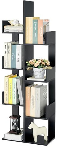 FAVOOSTY libreria ad albero con 8 ripiani per libri, libreria da pavimento,CD, piante, per piccoli spazi, ufficio, casa, nero