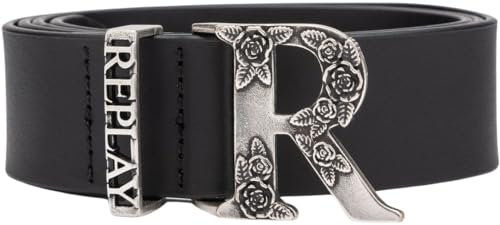 Replay Damen Gürtel mit Logoschnalle, Schwarz (Black 0098), 75