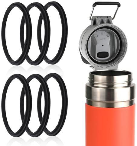 6pcs Water Bottle Lid Gasket, Silicone Water Bottle Seal Ring Replacement Glass Cup Gasket for 24oz 36oz Water Bottle Replacement Compatible with Stanley Quick FLIP GO (Black)