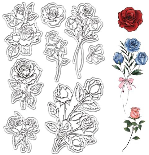 CRASPIRE Blumen Transparente Gummistempel Rosen Pflanzen Wiederverwendbar Retro Transparente Silikon Stempelsiegel Für Valentinstag Scrapbooking Fotoalbum Dekoratives Journaling