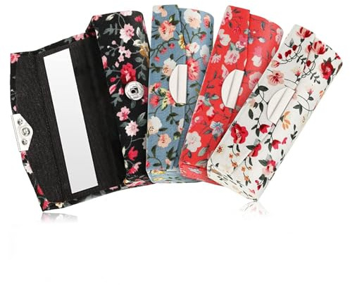 Wilsonzin 4 Pack Motif Floral Élégant de la Étui de Rouge à lèvres Miroir, Rangements Rouge à Lèvres tissés en Satin avec Miroir de Maquillage pour Femmes et Filles Trousse de Voyage, Sac à Main