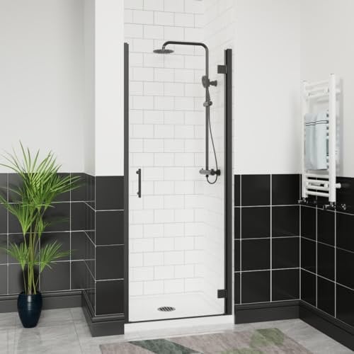 Aquariss 800mm Hinged Shower Enclosure Door with Stainless Steel Handle, Brass Hinges 6mm Self Clean Glass Screen Walk in Matte Black Framed