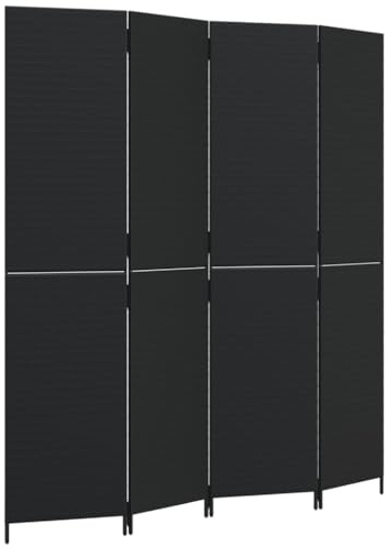 vidaXL Paravent 4-TLG., Raumteiler Faltdesign Stahlrahmen, Trennwand Sichtschutz für Innen Außen, Spanische Wand Raumtrenner, Schwarz Poly Rattan