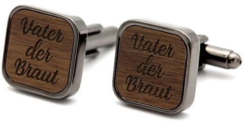 NaturSchatulle Manschettenknöpfe Herren Holz Gravur Vater der Braut 1 Paar Schwarz Manschettenknopf Eckig Hochzeit Anzug Männer Cufflinks for Men