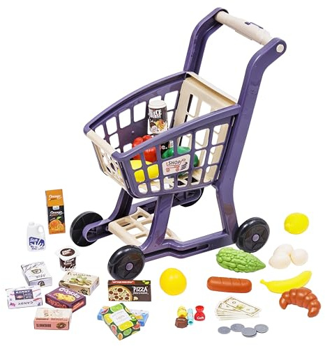 Baroni Toys Carrello della Spesa Interattivo con Suoni Realistici e 41 Oggetti, Carrello Supermercato Giocattolo Educativo per Bambini dai 3 ai 7 Anni, Gioco di Ruolo