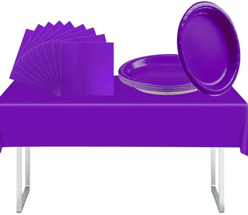 37Pcs Purple Tableware Set With Plastic Table Cloth, Paper Plates and Napkins for Party Supplies, Decorations, Picnic, Halloween, Kids Adult Birthday