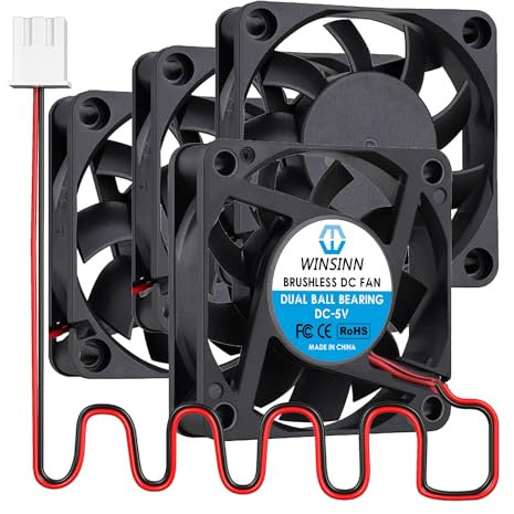 WINSINN 60mm 5V Lüfter, Dual-Kugellager, 4000 RPM, 6015, für DIY-Projekte, kleine Elektronik, tragbare Geräte, 30cm Kabel mit XH2.54-2PIN Anschluss, bürstenlos, 60x15mm (4 Stück)