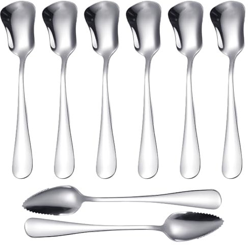 Lot de 6 cuillères à glace, 2 grattoirs à boue, séparateurs de glace, cuillères en acier inoxydable avec long manche, cuillère à glace conique, cuillère à sauce de cuisine, cuillère mélangeur de