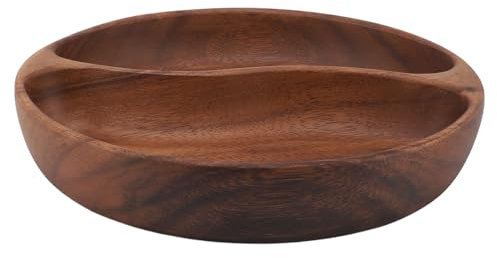Wooden Tray, Serving Bowl for Salad with Two Compartment, Rustic Server for Foods, Salads, Fruits, Bread, Wooden Salad Bowl, Entryway Key Catch Tray (Large Compartment Oval)