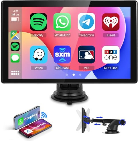 CarPlay Autoradio Portatile con Schermo 9 Pollici, Hodozzy Wireless car play Android Auto Display Bluetooth Supporta YouTube, Stereo Radio Auto con Touch Screen HD, GPS Mirror Link WiFi/TF/FM/AUX