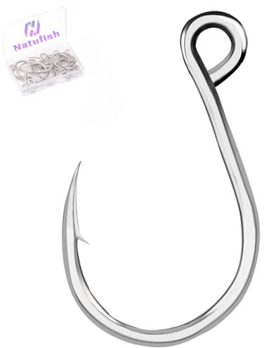 Natufish Inline Single Hooks 25Pcs Fishing in line Hooks for Treble Hook Replacement for Hard Lures Large Eye/Barbed Saltwater Freshwater(Size 4/0)