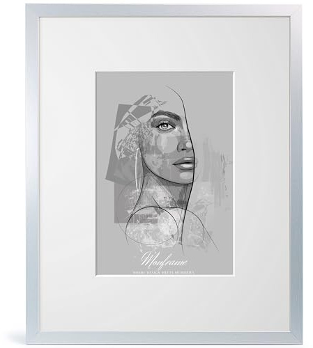 NB Akzent Bilderrahmen Silber mit Passepartout 35x50 cm - Rahmengröße 45x60 cm - Chloe 20 mm MDF Holzrahmen - Acrylglas