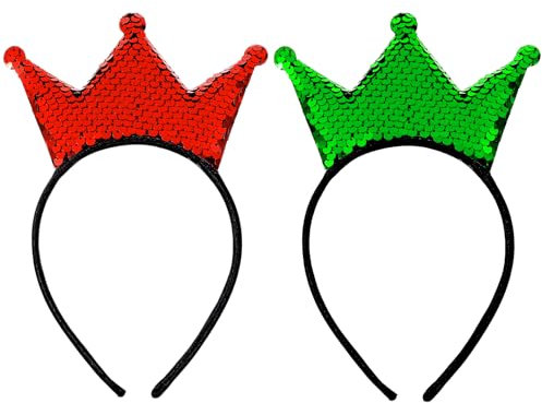 Sibba Lot de 2 Bandeaux de Noël Happy Birthday Couronne à Paillettes Diadème Serre-tête de Princesse Accessoires pour Cheveux Mignons Rouge Vert