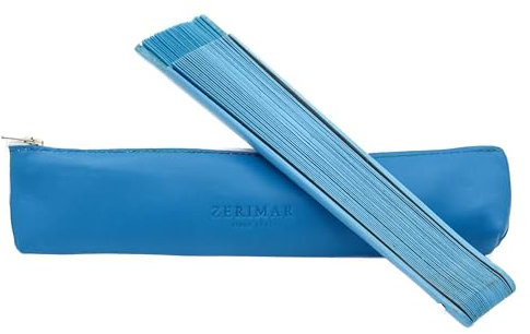 Zerimar Handfächer Schutzhülle aus Leder| Handfächer | Fächer Stoff | Handfächer mit Hülle| Faltbarer Fächer mit Lederbezug Farbe Türkis 24x6 cms