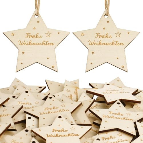 BOFUNX 30 Stücke Holz Geschenkanhänger Frohe Weihnachten Holzanhänger Stern Weihnachtsanhänger Holzdeko Streudeko für Weihnachten