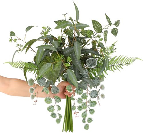 Veryhome Artificial Eucalyptus Stems Box Faux Greenery 15 PCS Mixed Bundle Fake Fern for Home, Weeding, Indoor and Outdoor Decor(Green)