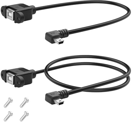 YACSEJAO Mini USB 5 broches vers USB B 2,0 femelle imprimante panneau rallonge 2 pièces 30cm+50cm Mini USB mâle vers USB type B femelle avec vis de montage (Angle droit)