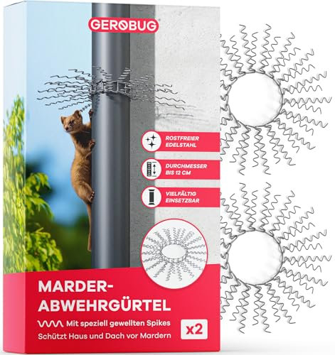 GEROBUG Marderschutz für Fallrohre 2er Set bis zu Ø 120mm - Marderabwehr Spikes aus hochwertigem Edelstahl - Innovativer Marderabwehrgürtel für Baum & Haus und Fallrohre