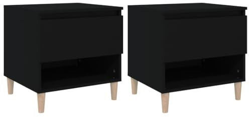vidaXL Set of 2 Bedside Tables - Elegant Black Nightstands - Engineered Wood Bed Cabinets with Spacious Storage - Scandinavian Style for Bedroom