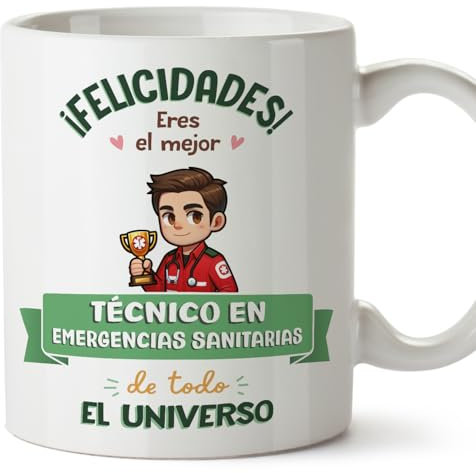 MUGFFINS Tazas para TÉCNICO EN EMERGENCIAS SANITARIAS hombre - En Español - Mejor Universo Trofeo - 11 oz / 330 ml - Regalo original y divertido