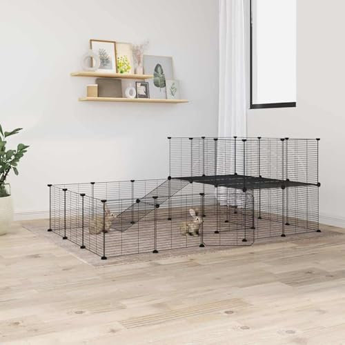 ShGaxin 44-TLG. Haustierkäfig mit Tür, Meerschweinchen Käfig, Meerschweinchen Gehege, Kleintierkäfig, Freigehege Für Kaninchen, Hasenkäfig, Kaninchenstall, Kaninchengehege, Schwarz 35x35 cm Stahl