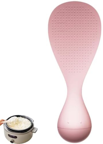 Anti-Stick Rice Spoon, Tumbler Design Heat-Resistant Plastic Rice Scooper, Standable and Easy to Clean, Ideal for Rice, Sushi & Sticky Rice (Pink)